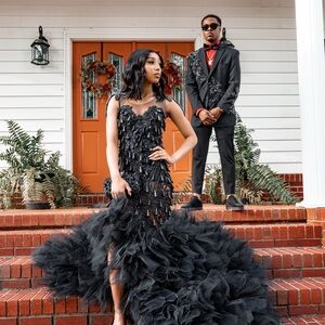 Elegant Black Ruffled Gown